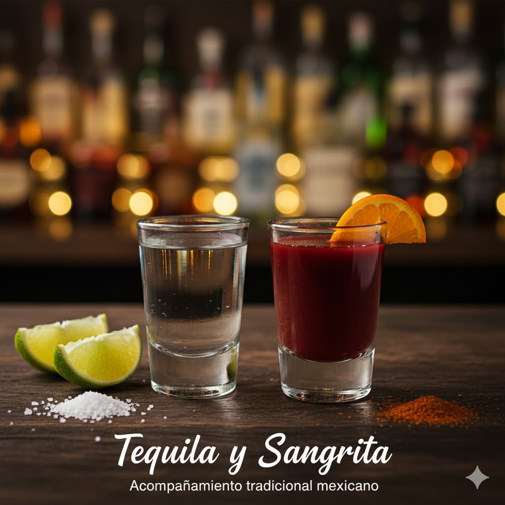Tequila acompañado de sangrita mexicana