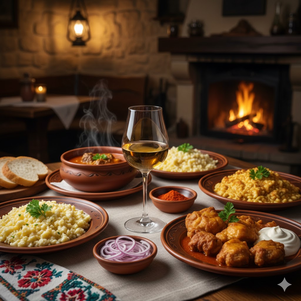 Törkölypálinka acompañando platos típicos húngaros