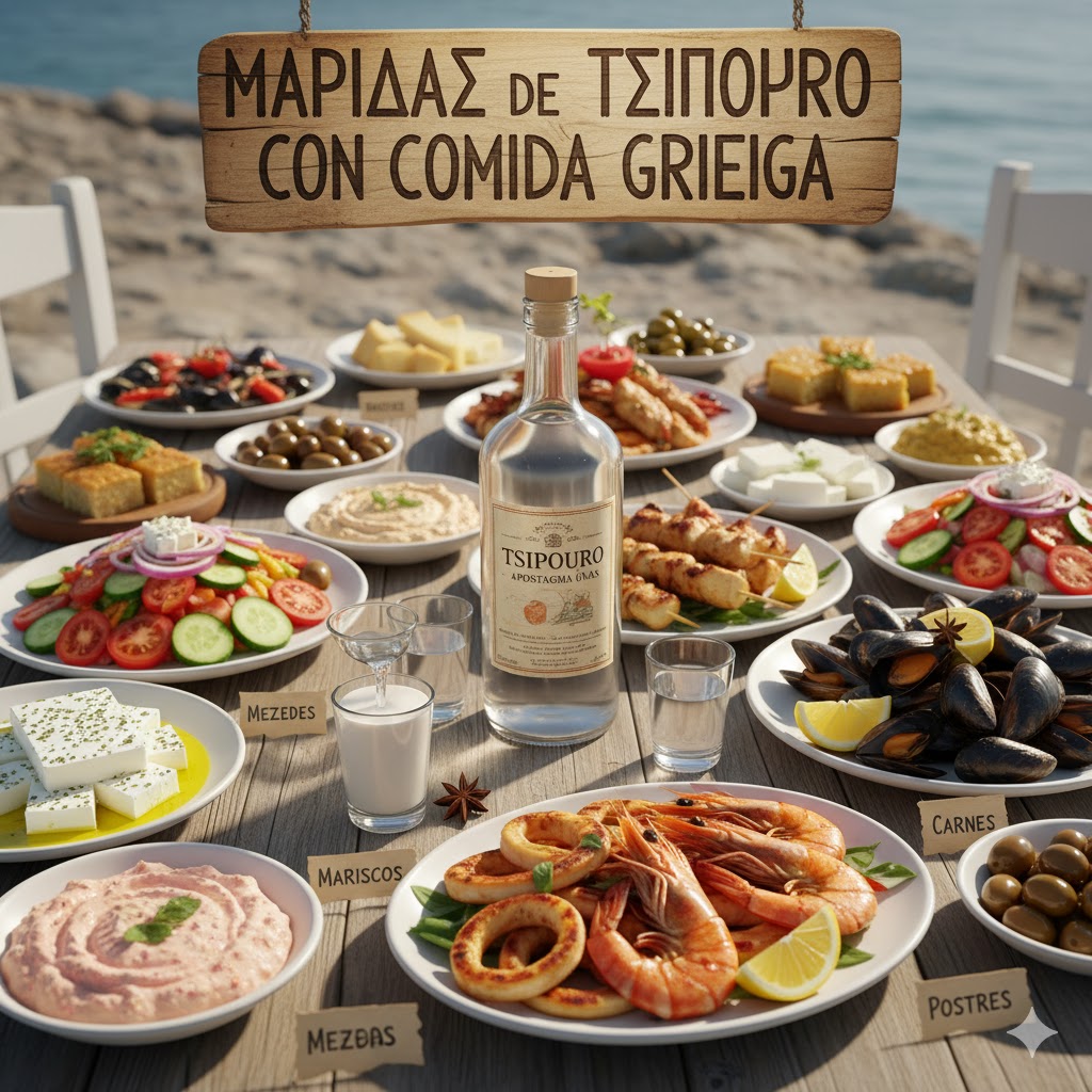 Maridaje de tsipouro con mezedes y comida griega