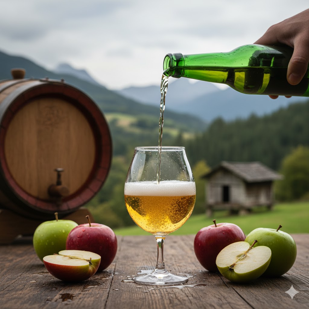 Sidra asturiana servida en vaso tradicional