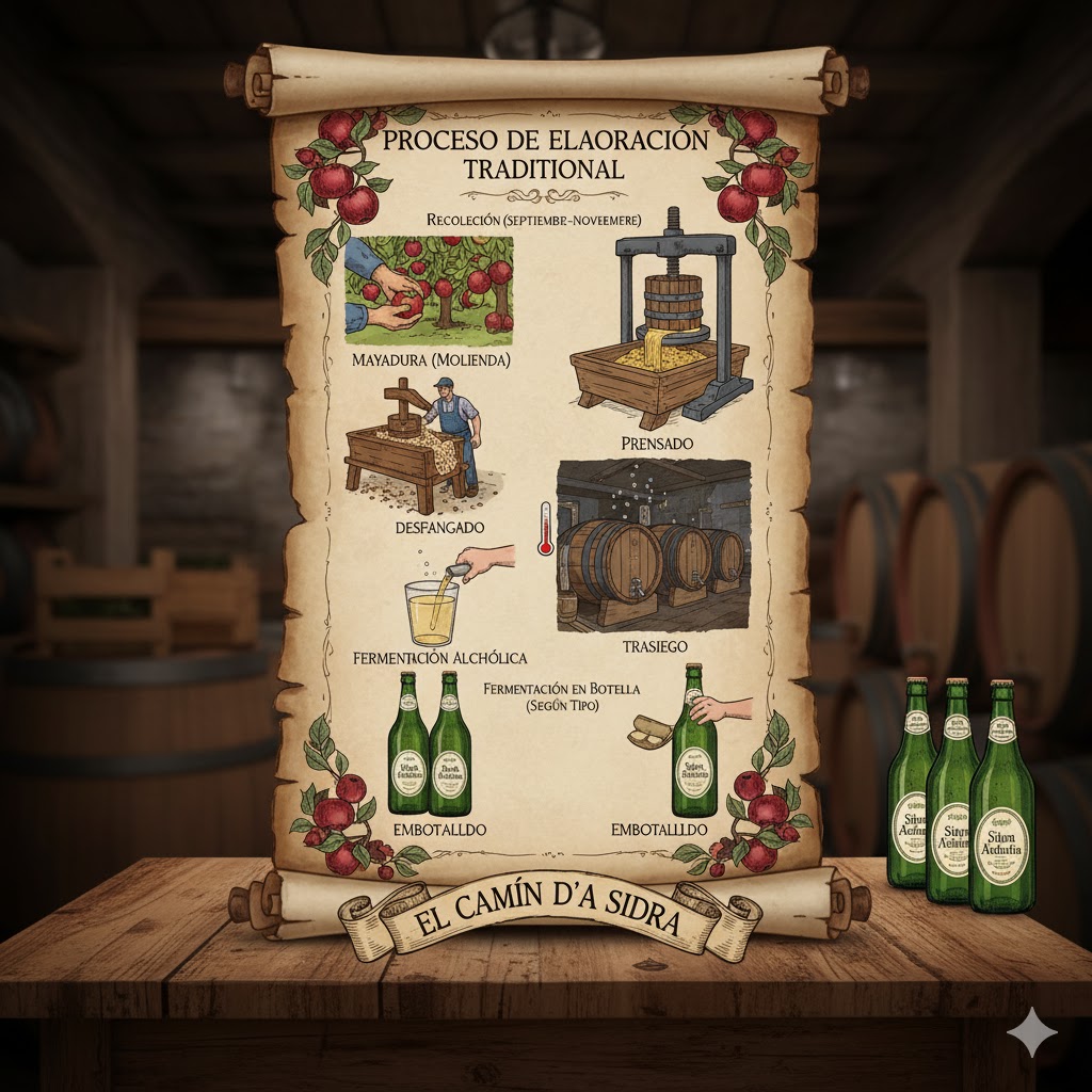 Proceso tradicional de elaboración de sidra asturiana en el llagar