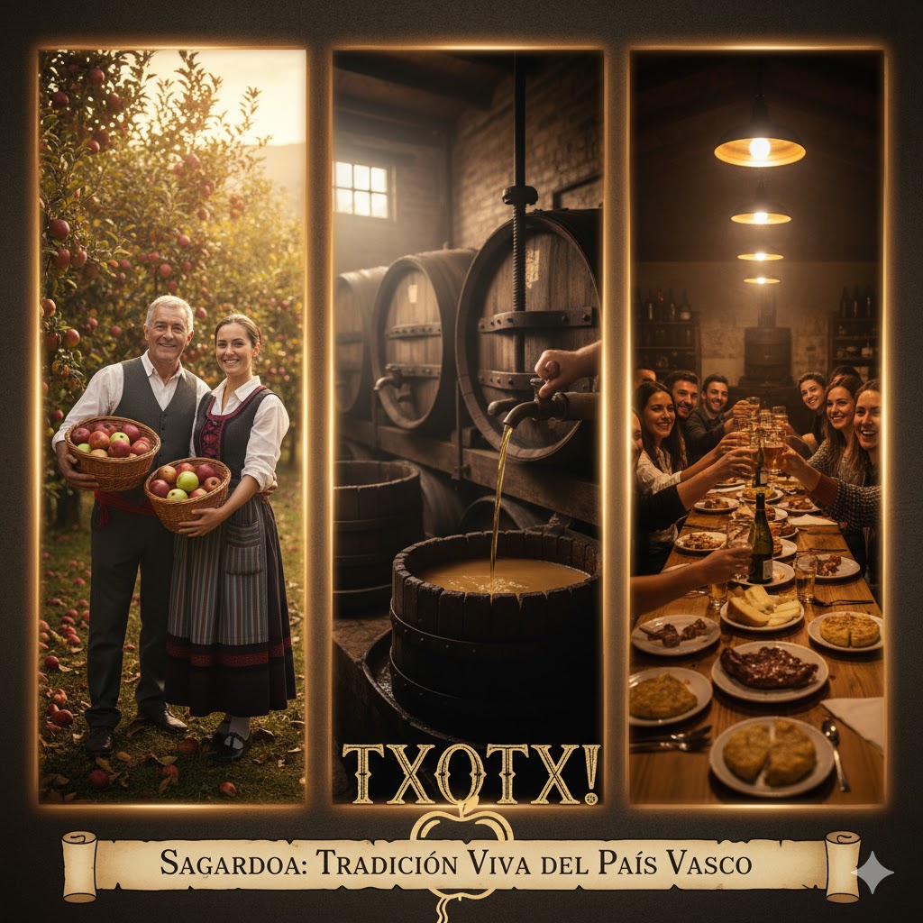 Brindis con sagardoa en una sagardotegi