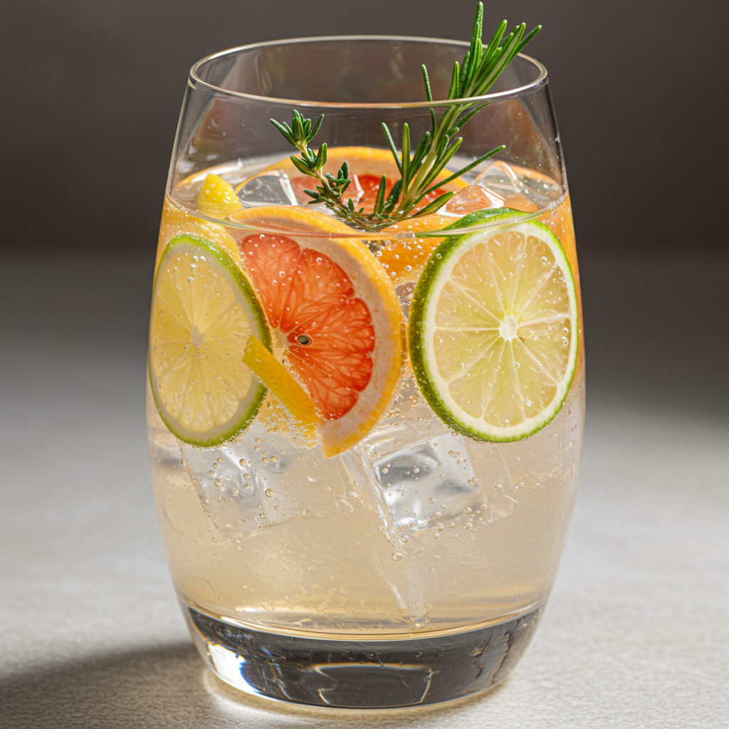 Citrus tonic mocktail con cítricos y menta en copa grande
