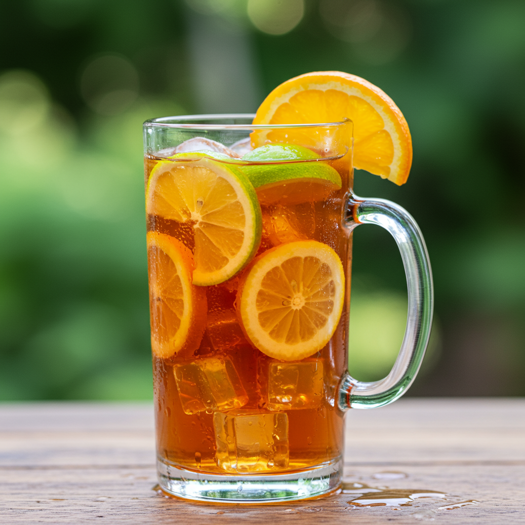 Mocktail de té helado de cítricos con menta y rodajas de limón