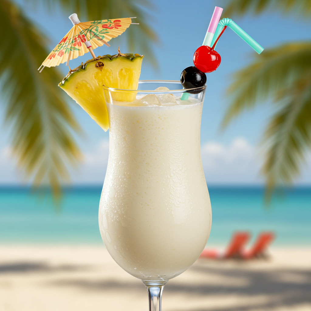 Piña colada sin alcohol servida con piña y cereza