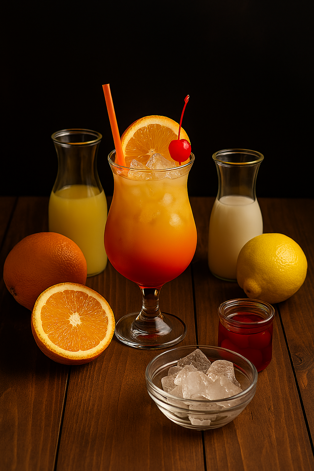 Ingredientes del San Francisco sin alcohol: zumos de frutas, granadina y hielo