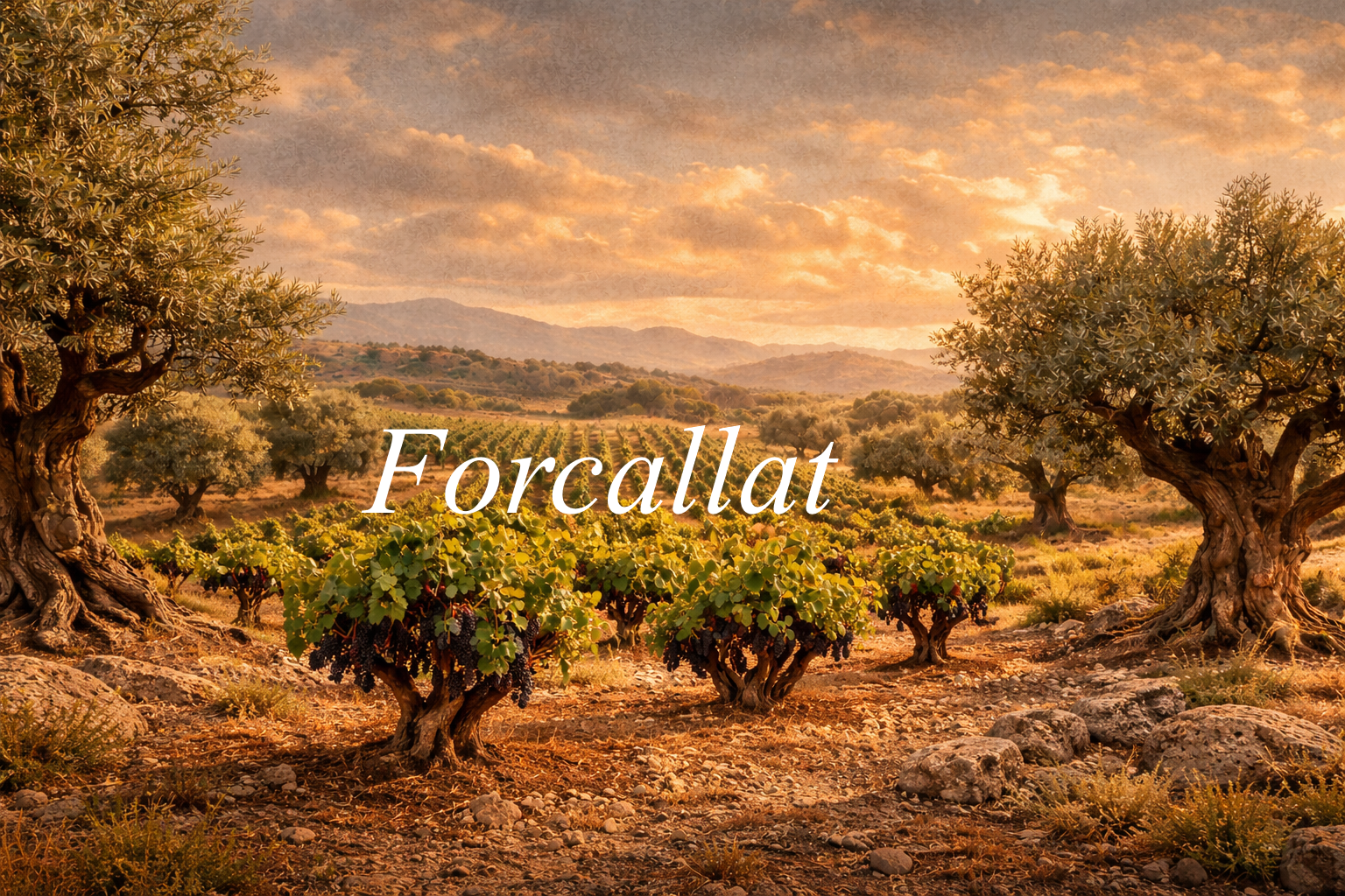 Viñedos antiguos de Forcallat en secano levantino bajo sol mediterráneo