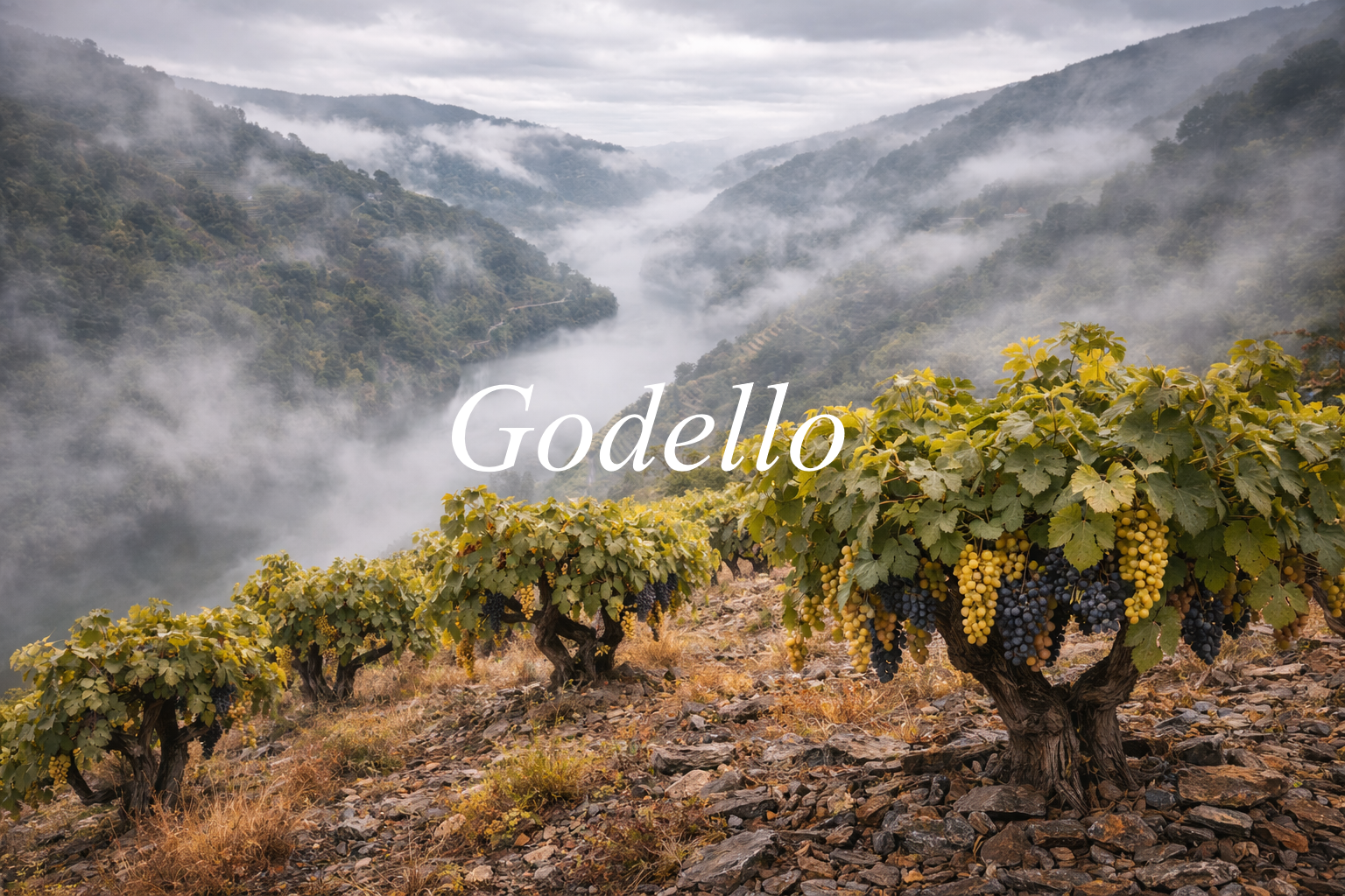 Viñedos Godello Valdeorras slate slate con Sil río brumoso