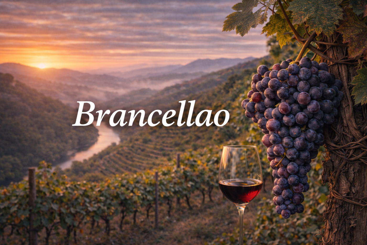 Viñedos y racimos de uva Brancellao en Galicia