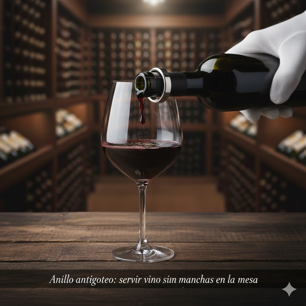 Anillo antigoteo para servir vino sin manchas en la mesa