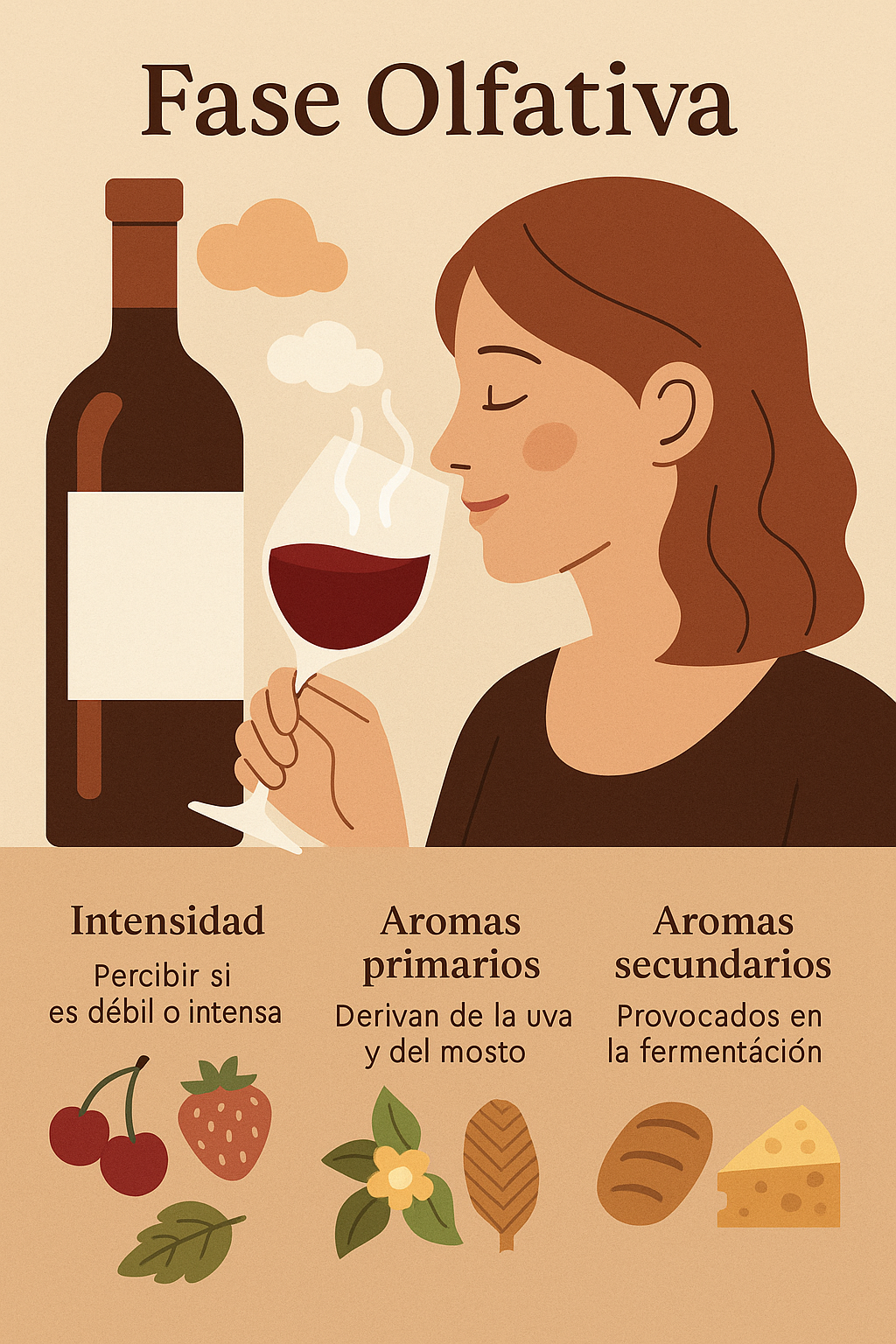 Fase olfativa del vino: aromas primarios, secundarios y terciarios