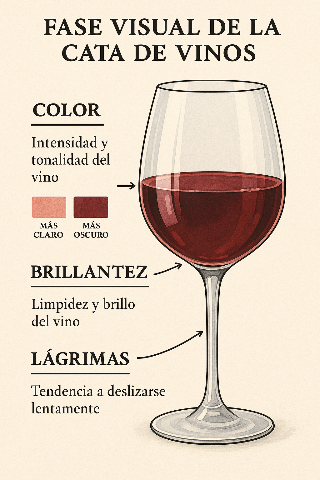 Fase visual en la cata de vinos: color, brillo e intensidad