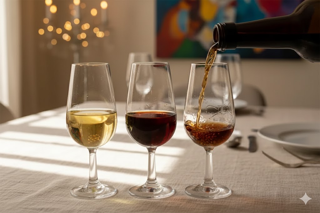 Cantidad correcta de vino dulce o fortificado servida en copa pequeña: por debajo del punto más ancho del cáliz