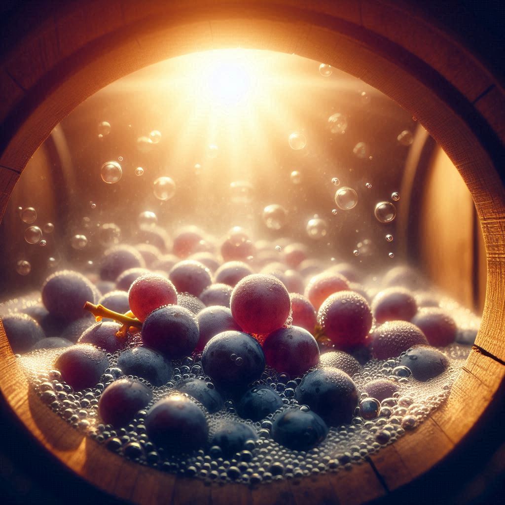 Detalle de uva durante fermentación