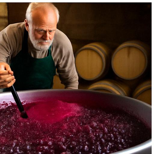 Enólogo removiendo sombrero en tanque