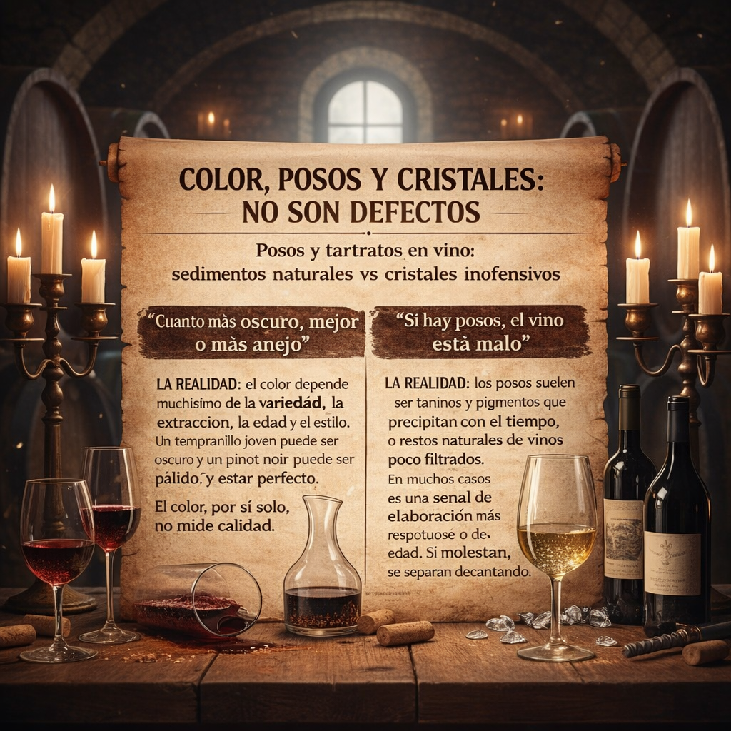 Posos y tartratos en vino: sedimentos naturales vs cristales inofensivos