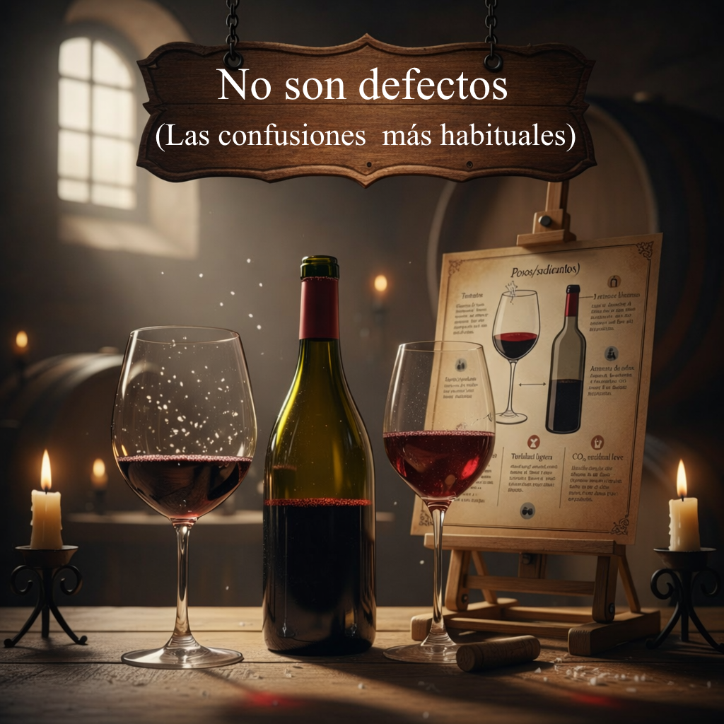 Tartratos blancos (cristales inofensivos) y posos naturales en fondo de copa