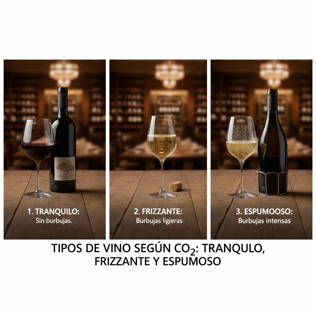 Tipos de vino según CO₂: tranquilo, frizzante y espumoso