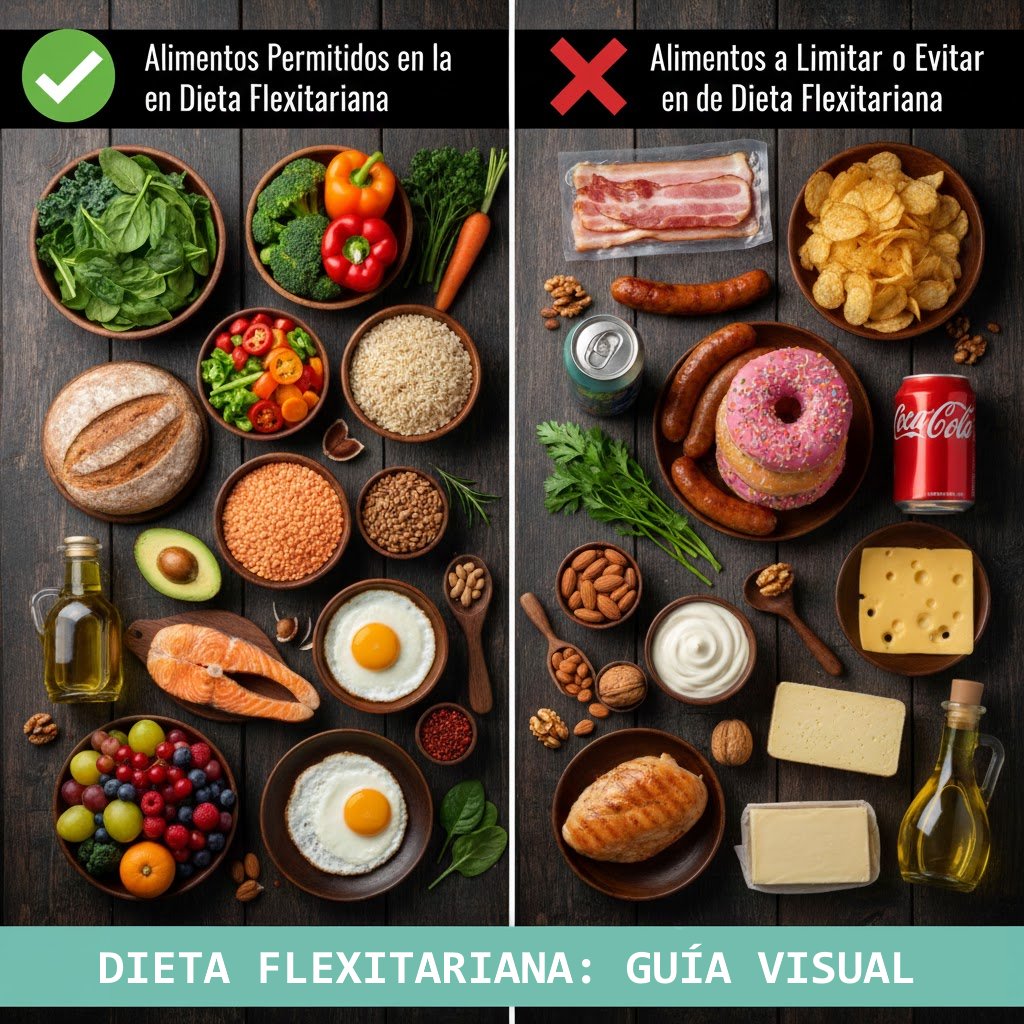 Ejemplo de alimentos recomendados y a limitar en una dieta flexitariana