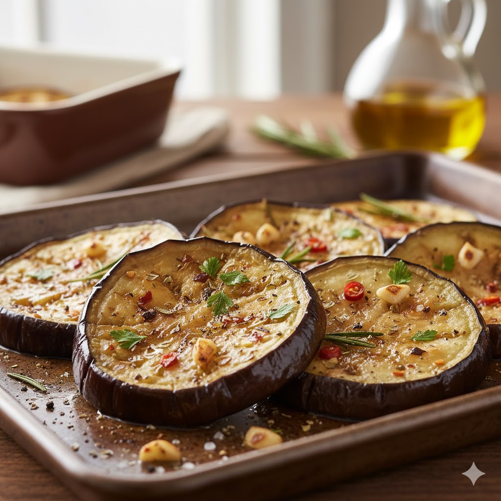 Berenjenas asadas al horno con aceite de oliva y especias