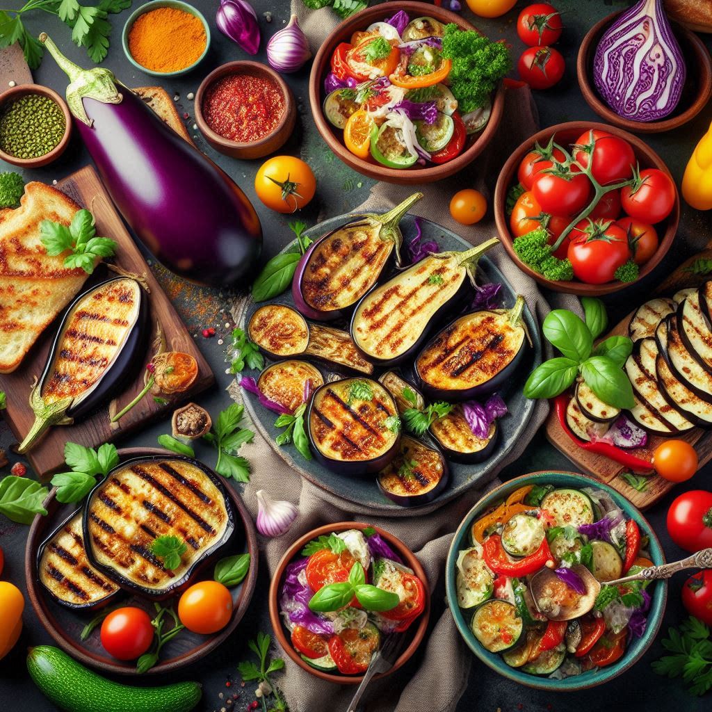 Rodajas de berenjena junto a un vaso de agua sobre una mesa