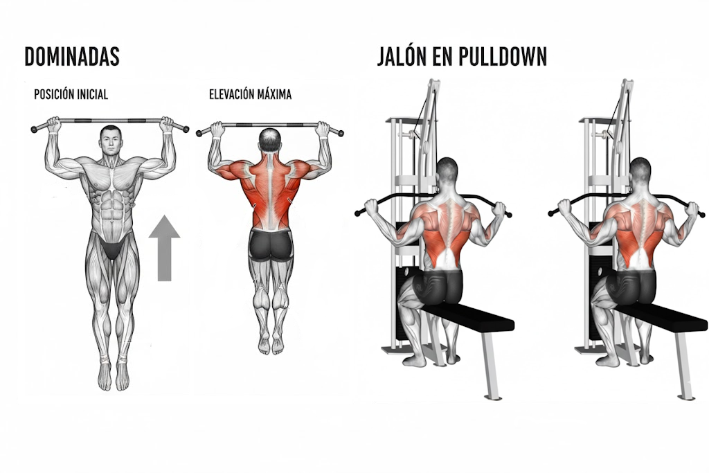 Secuencia técnica de dominadas: agarre, activación escapular, subida y bajada controlada