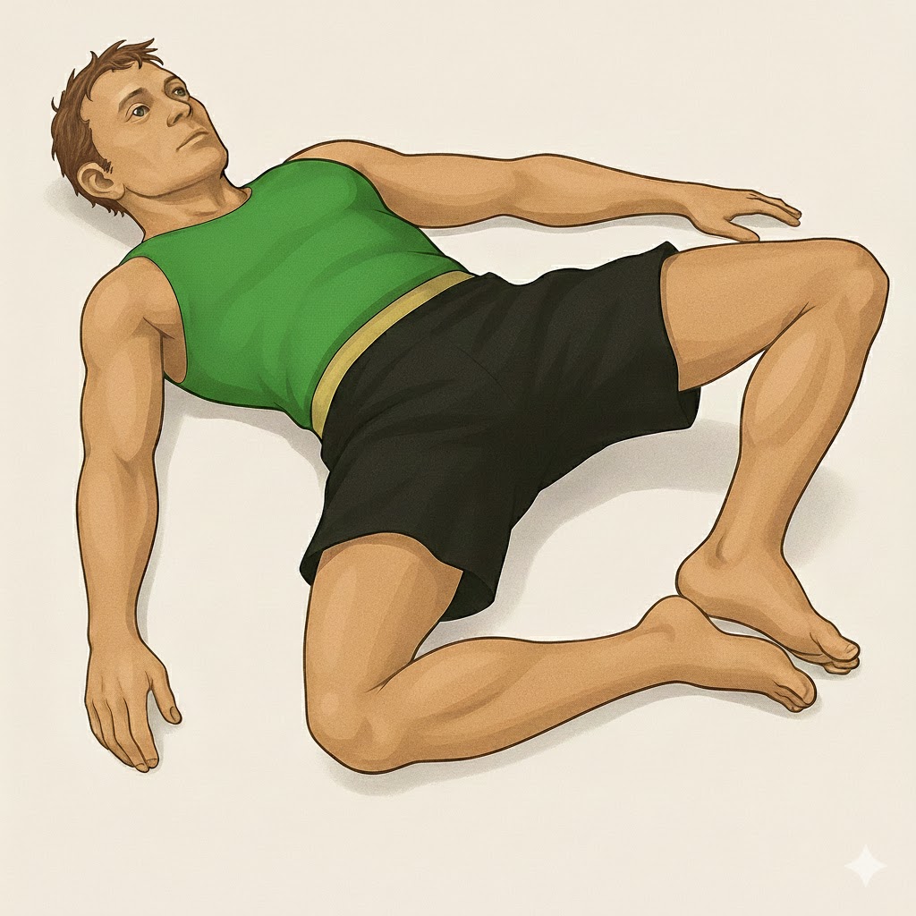 Estiramiento de aductores tumbado en apertura tipo V