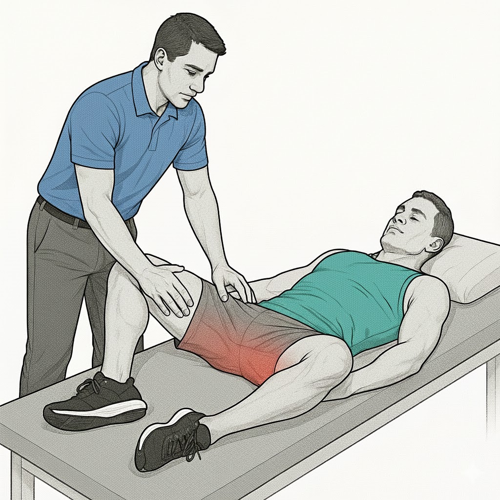 Estiramiento asistido de aductores con terapeuta