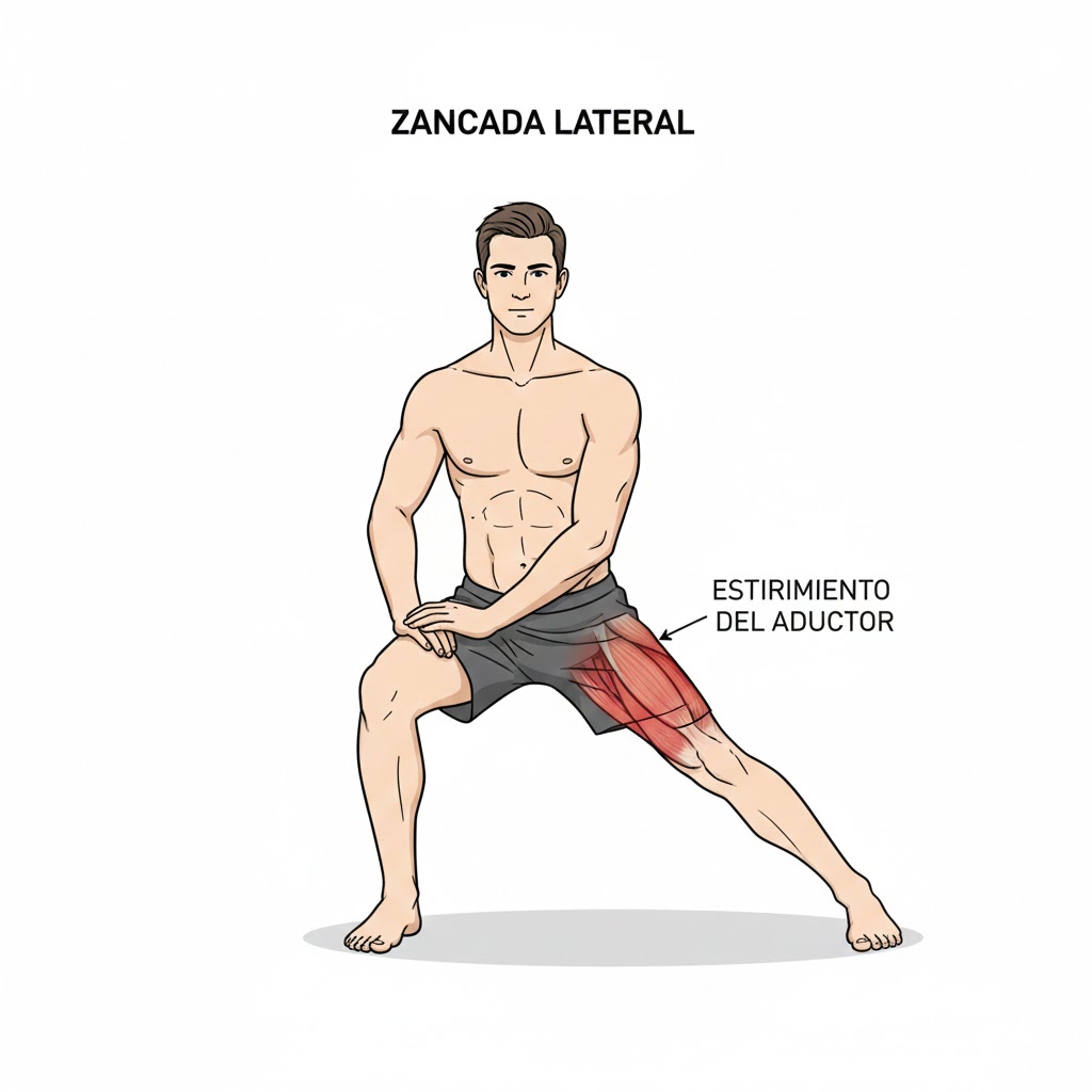 Zancada lateral controlada para estirar aductores