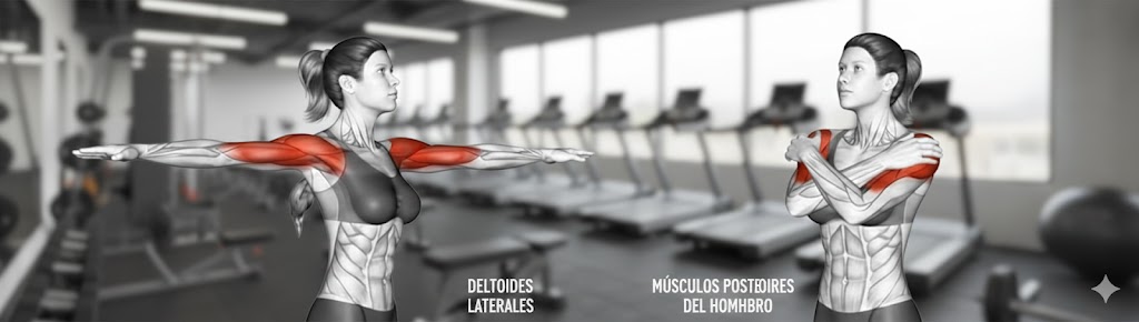 Persona realizando estiramiento del hombro (deltoides)
