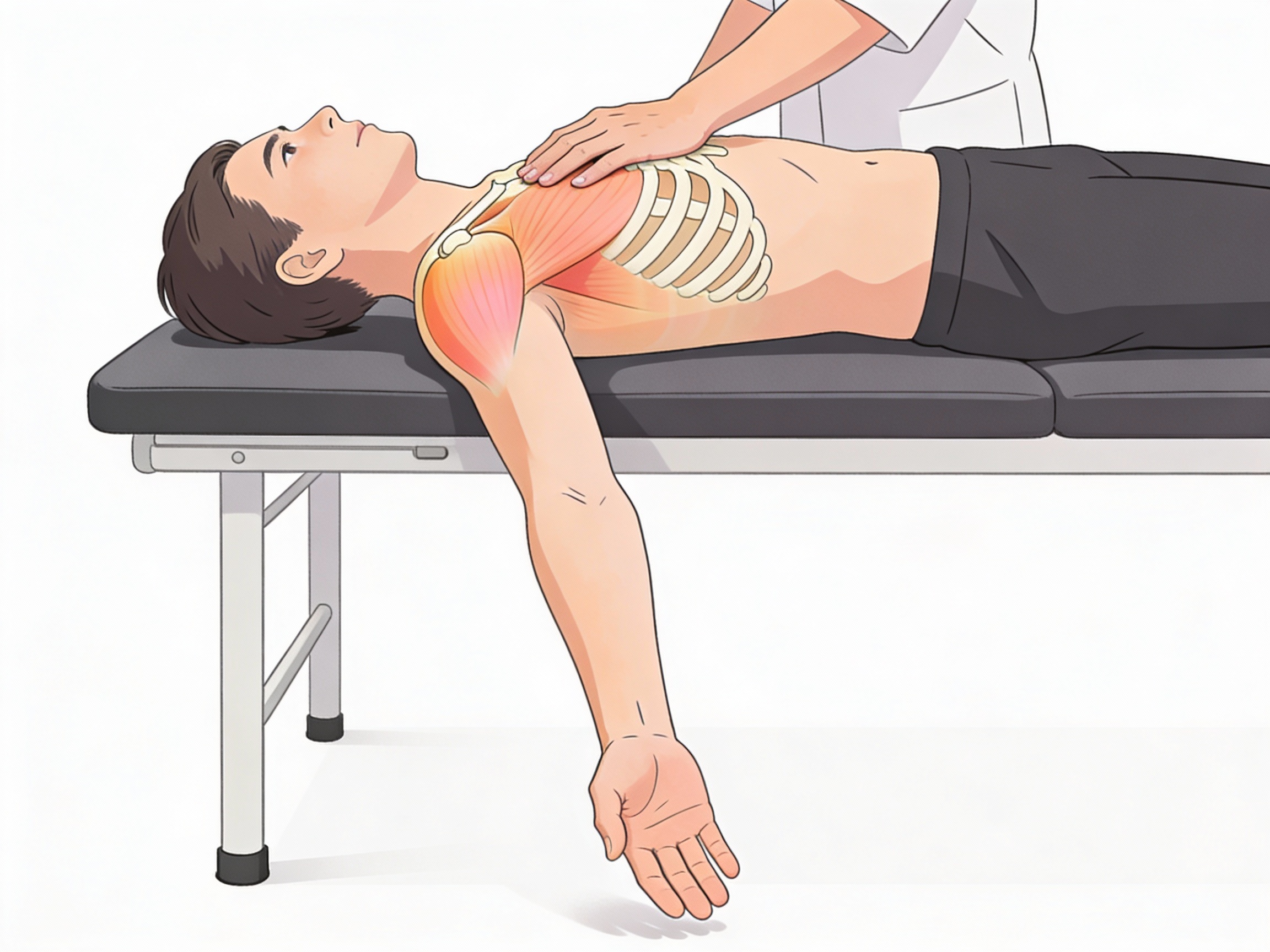Estiramiento en mesa con brazo fuera del plano