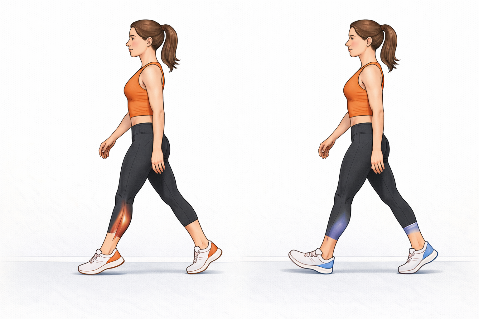 Ejercicio dinámico caminando de puntillas y sobre talones