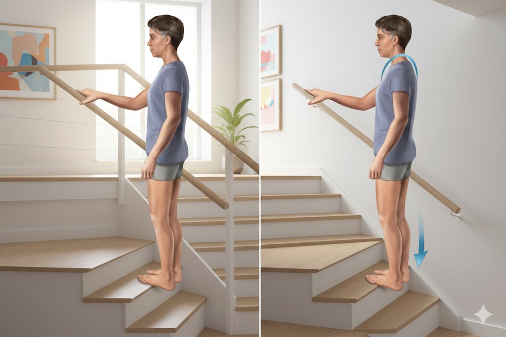 Estiramiento de gemelos en escalón