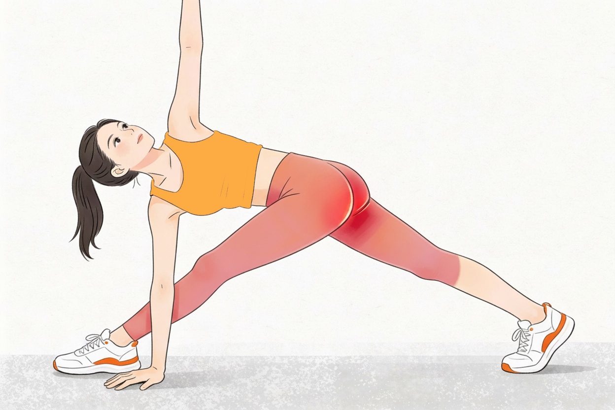 Estocada con rotación para estiramiento de glúteos