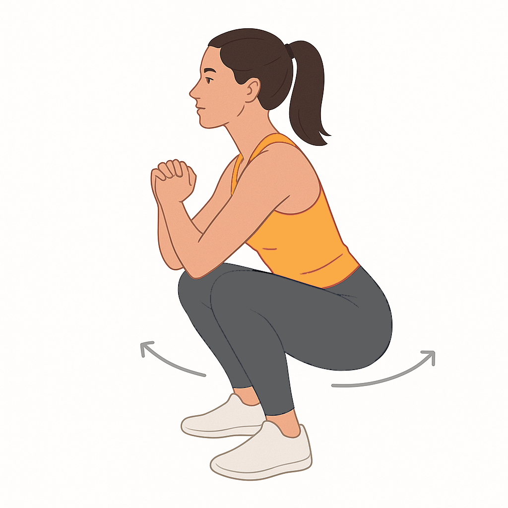 Sentadilla profunda con balanceo para estiramiento de glúteos