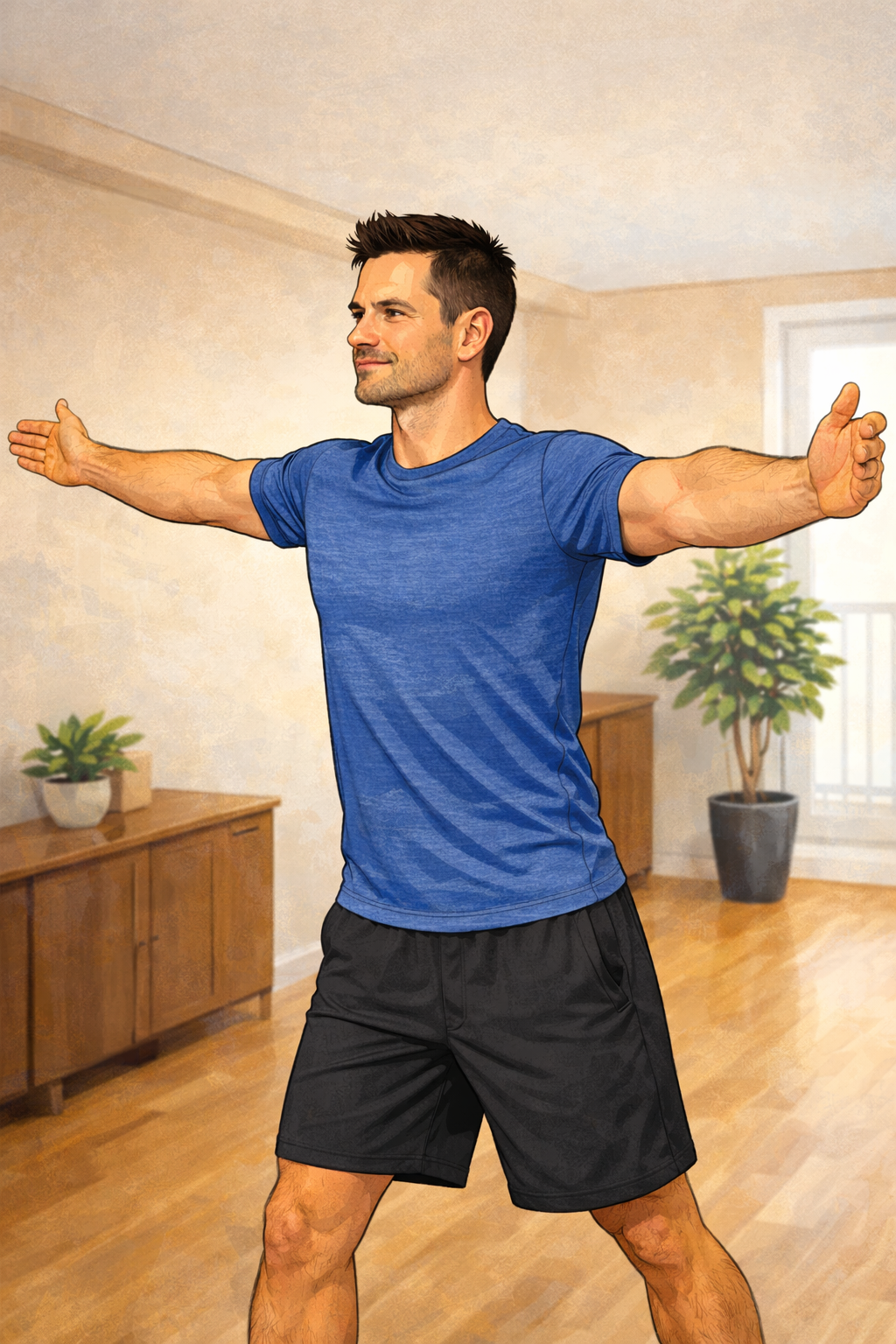 Aperturas controladas con brazos en T para movilidad torácica y pectoral