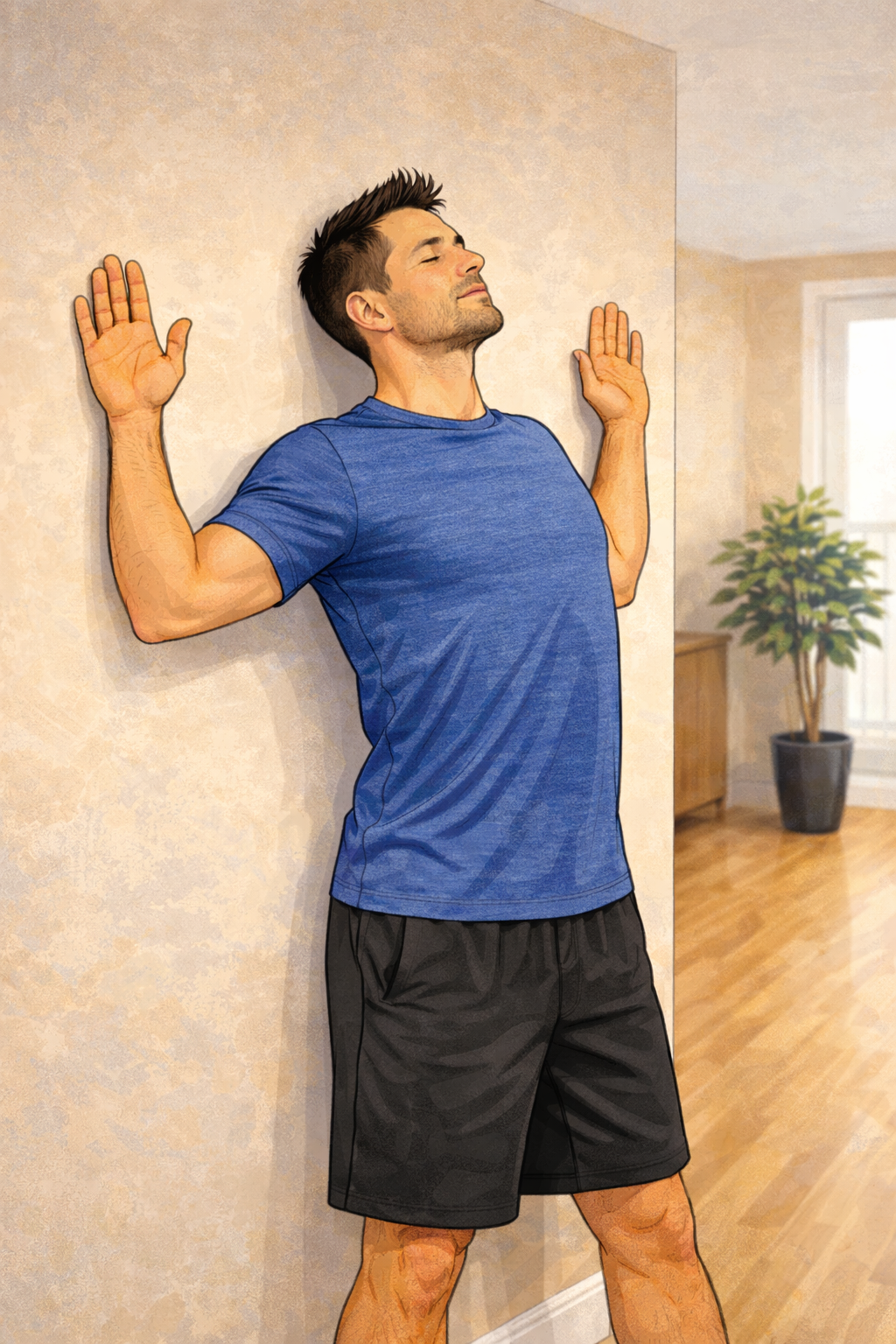 Extensión torácica en pared para abrir el pecho y mejorar postura