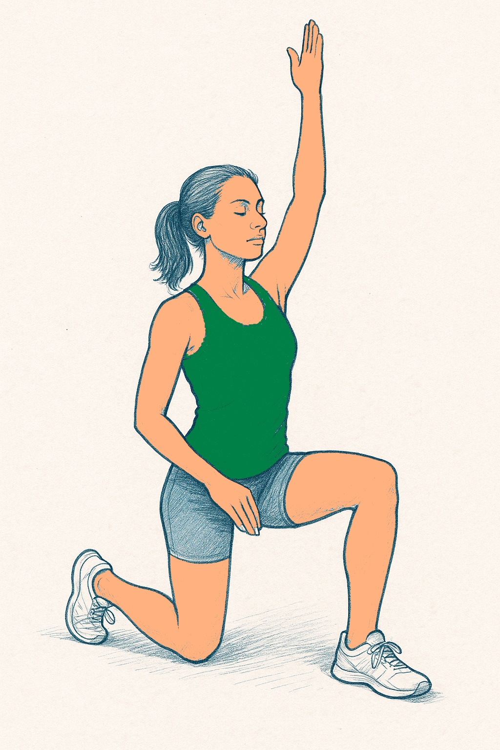 Estiramiento del psoas con elevación de brazo