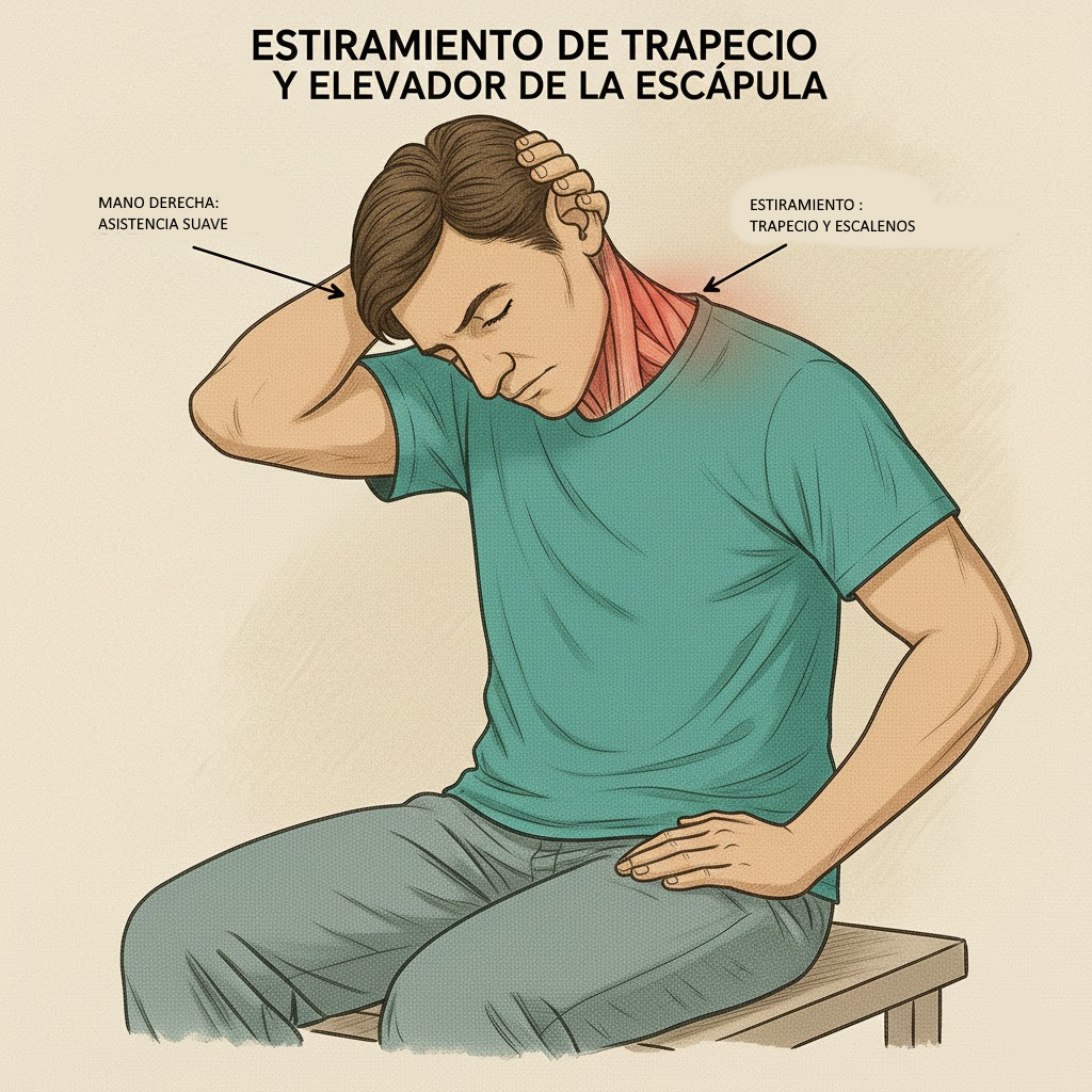 Estiramiento del trapecio superior mirando al bolsillo