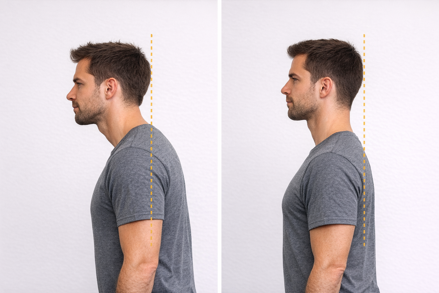 Cabeza adelantada en vista lateral: ejemplo de postura con la cabeza proyectada hacia delante