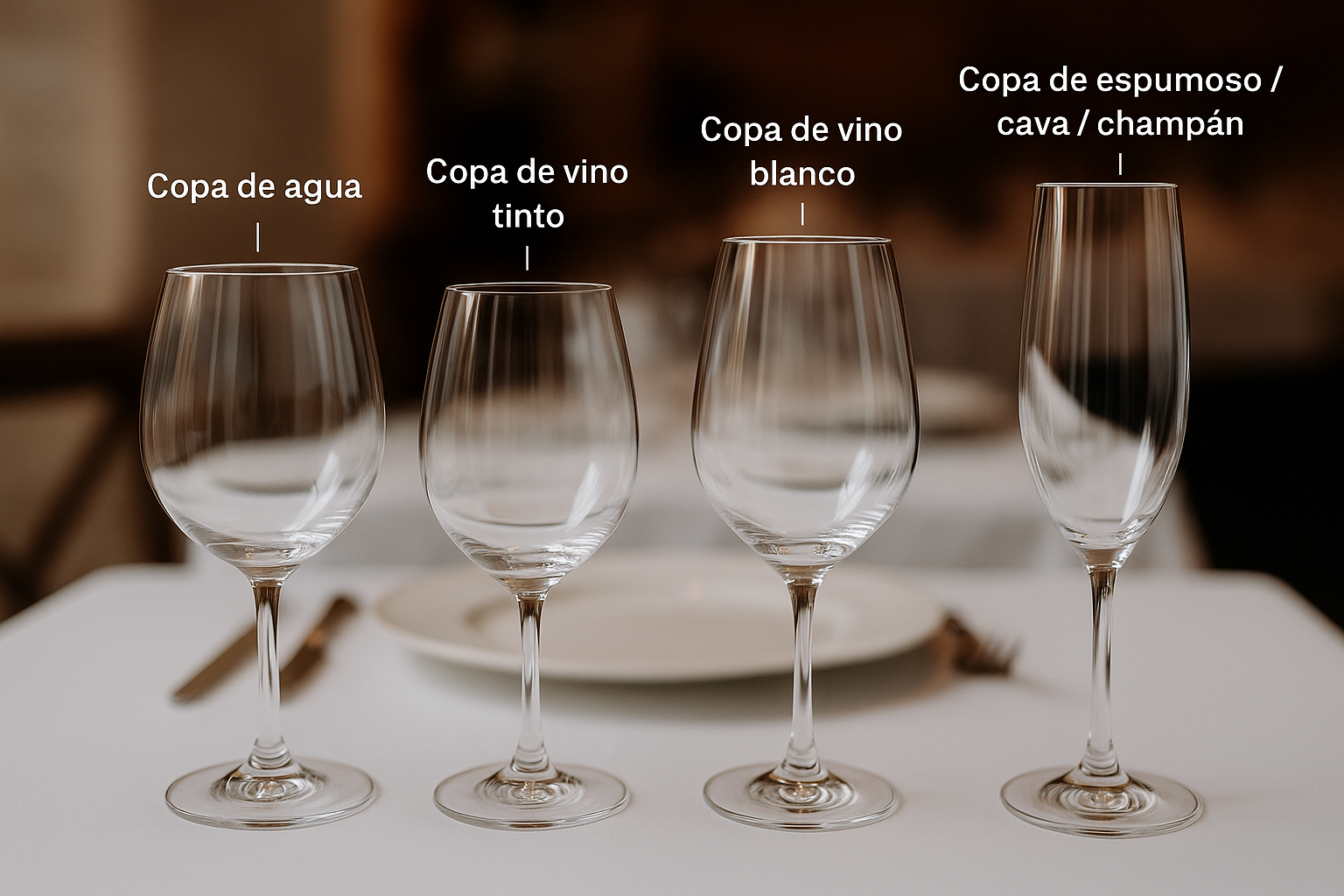 Orden correcto de las copas en una mesa formal