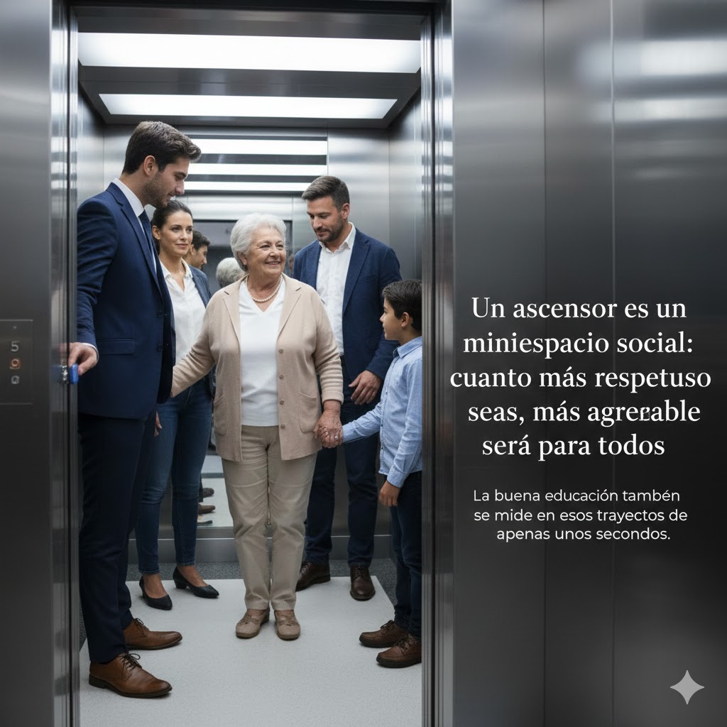 Personas compartiendo un ascensor con respeto