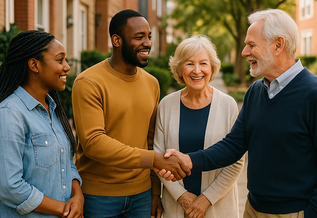 Vecinos conviviendo de forma respetuosa en una comunidad