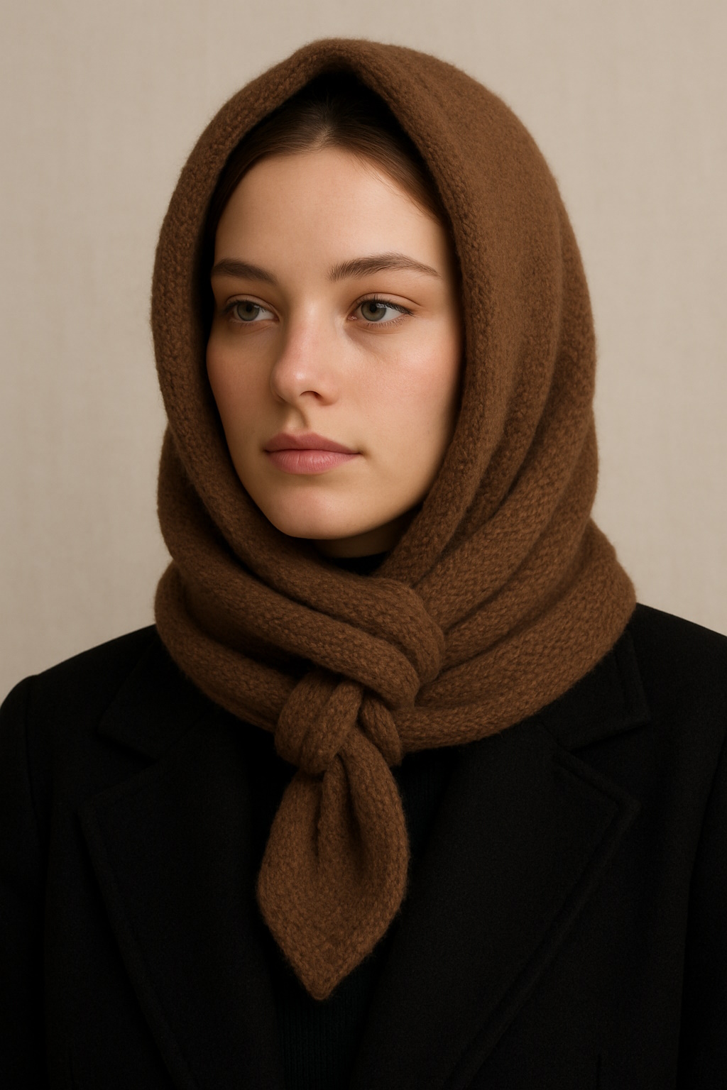 Resultado final del nudo capucha con bufanda gruesa