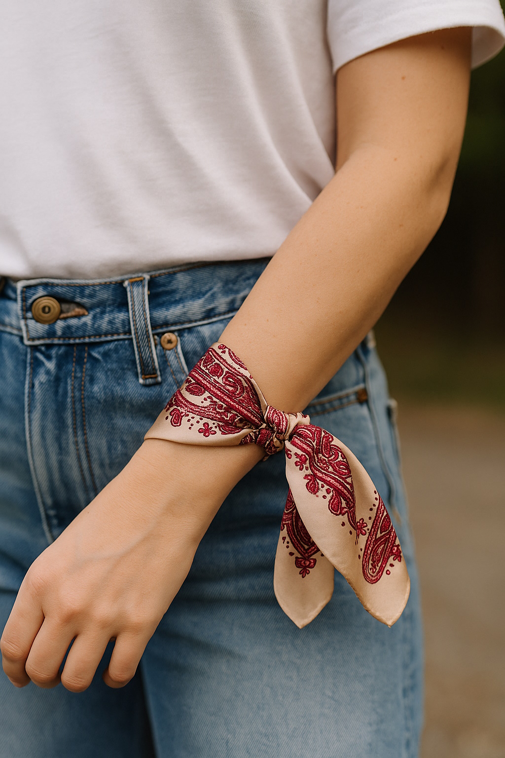 Resultado final del nudo pulsera con pañuelo