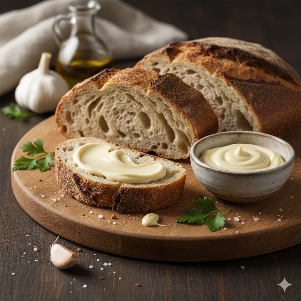 [translate:Pan rústico con alioli servido]