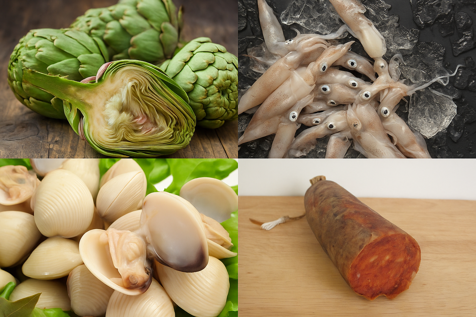 Ingredientes arroz de alcachofas, puntillas, almejas y sobrasada