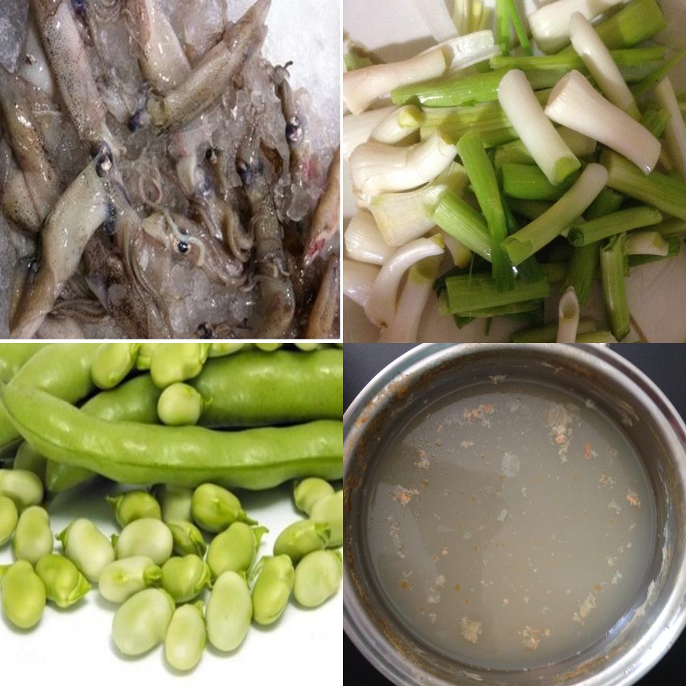 Ingredientes paella de habas, chipirones