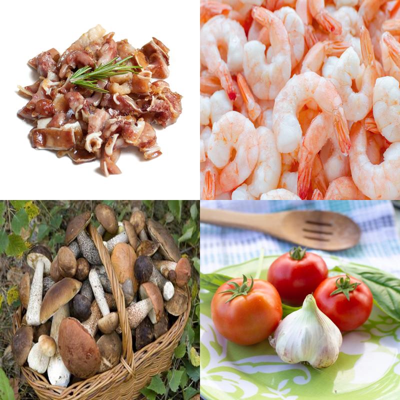 Ingredientes paella de oreja de cerdo y gambas