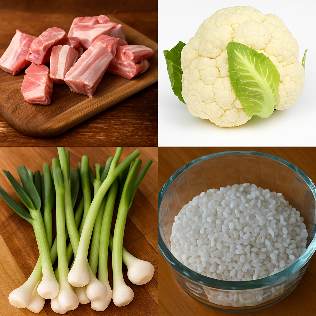 Ingredientes del arroz meloso de costillas, col y ajos tiernos